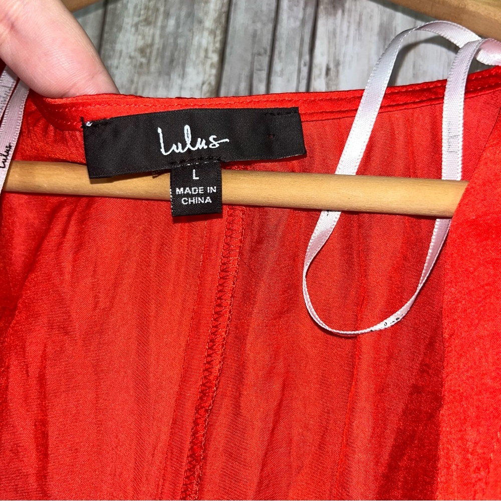 Lulus City Views Red Tie-Back Short Batwing-Sleeve Smocked Top - Picture 9 of 9